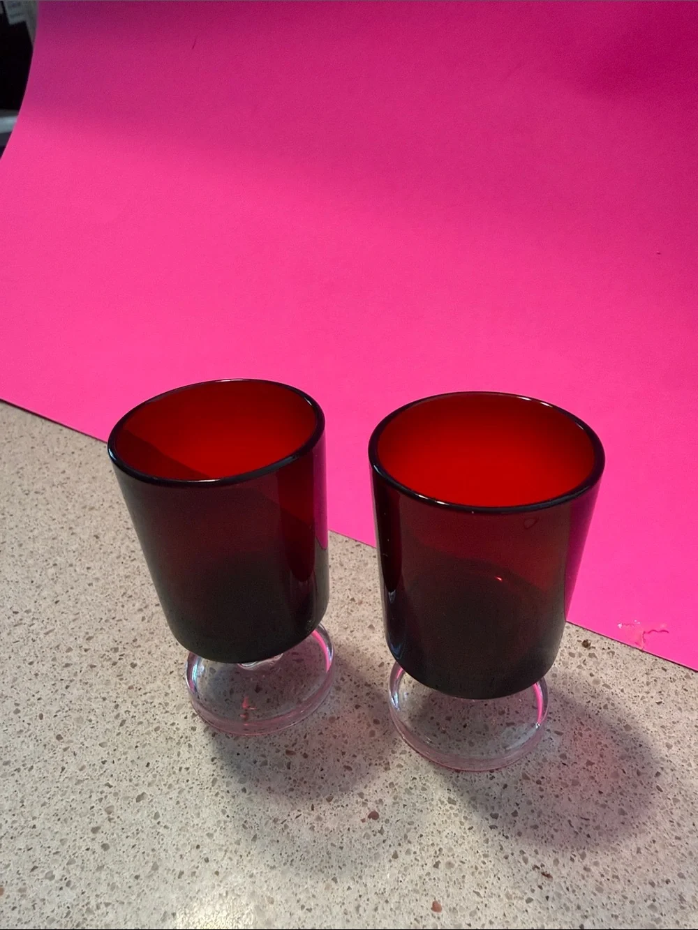 Vintage Set of 2 Ruby Red Cordial Glasses